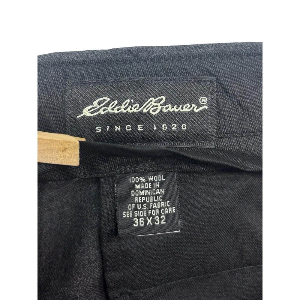 vtg 90s Eddie Bauer 36x32 Charcoal Flannel Wool Pants Trousers Pleated Cuffed‎